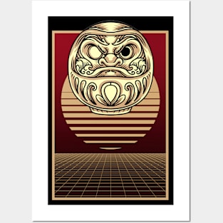 Synthwave Japanese Daruma Doll The Rising Sun Posters and Art